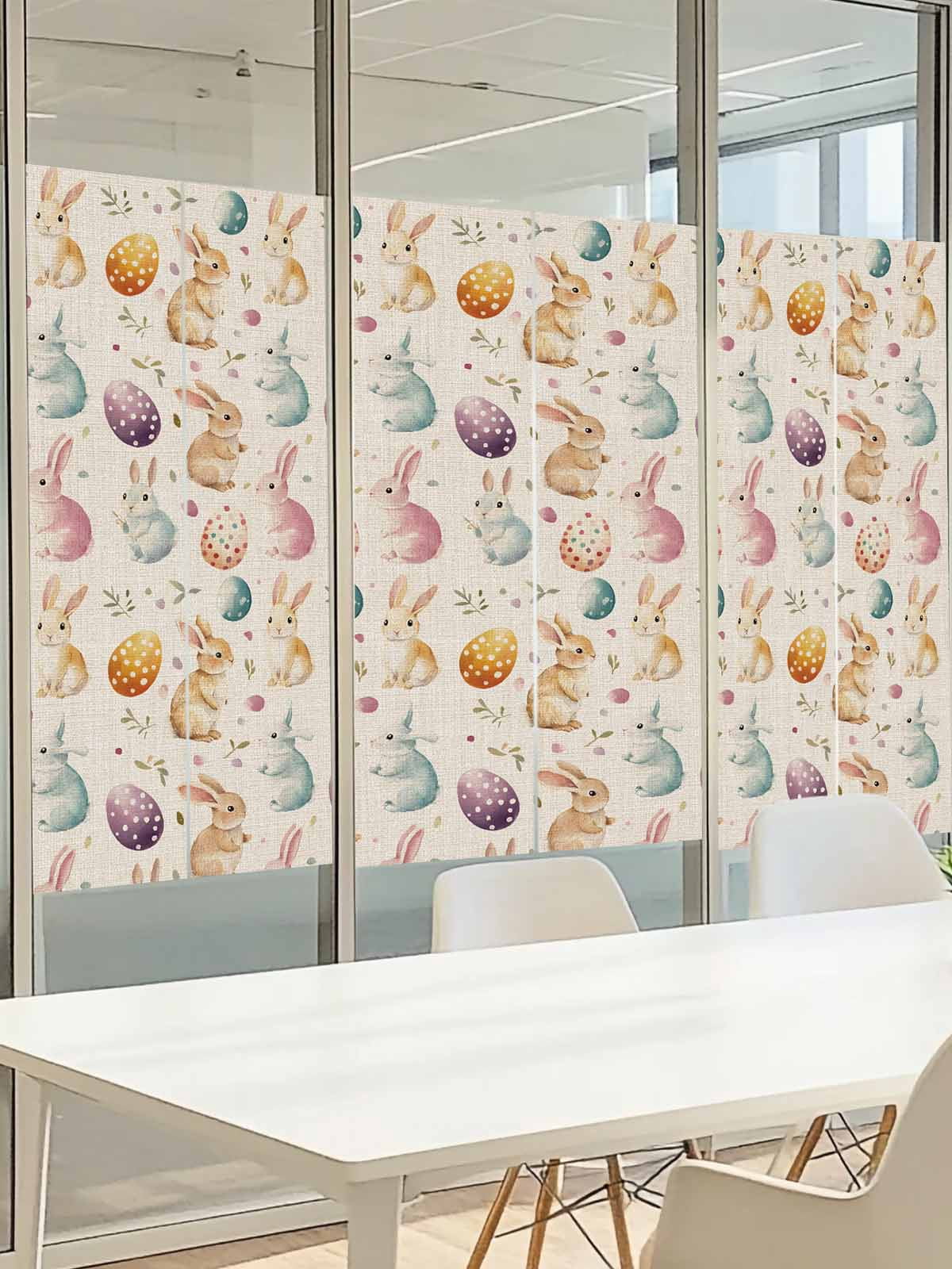 Easter Rabbit Egg Window Privacy Film, Leaf Floral Frosted Glass Window Clings Static Cling UV Heat Blocking Reusable Door Sticker for Bathroom 23.6 x 59 Inch