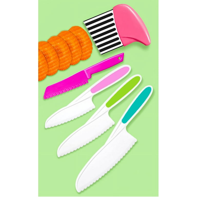 5 Pcs Kids Knife Set, Kids Safe Cooking Knives, Nylon Kids Kitchen Knife  with Crinkle Cutter, Serrated Edges Plastic Toddler Knife Kids Knives for