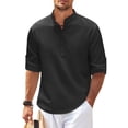 thumbnail image 5 of Men's Casual Shirt Long Sleeve Stand Collar Solid Color Shirt Mens Clothing, 5 of 10