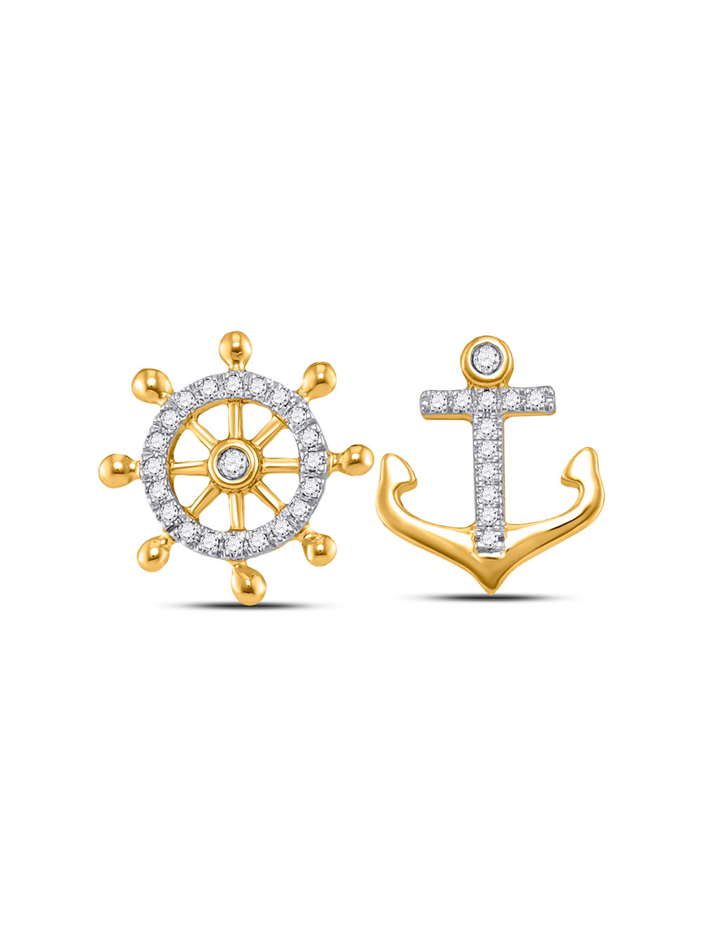 The Jewelry Master 10kt Yellow Gold Womens Round Diamond Anchor Wheel