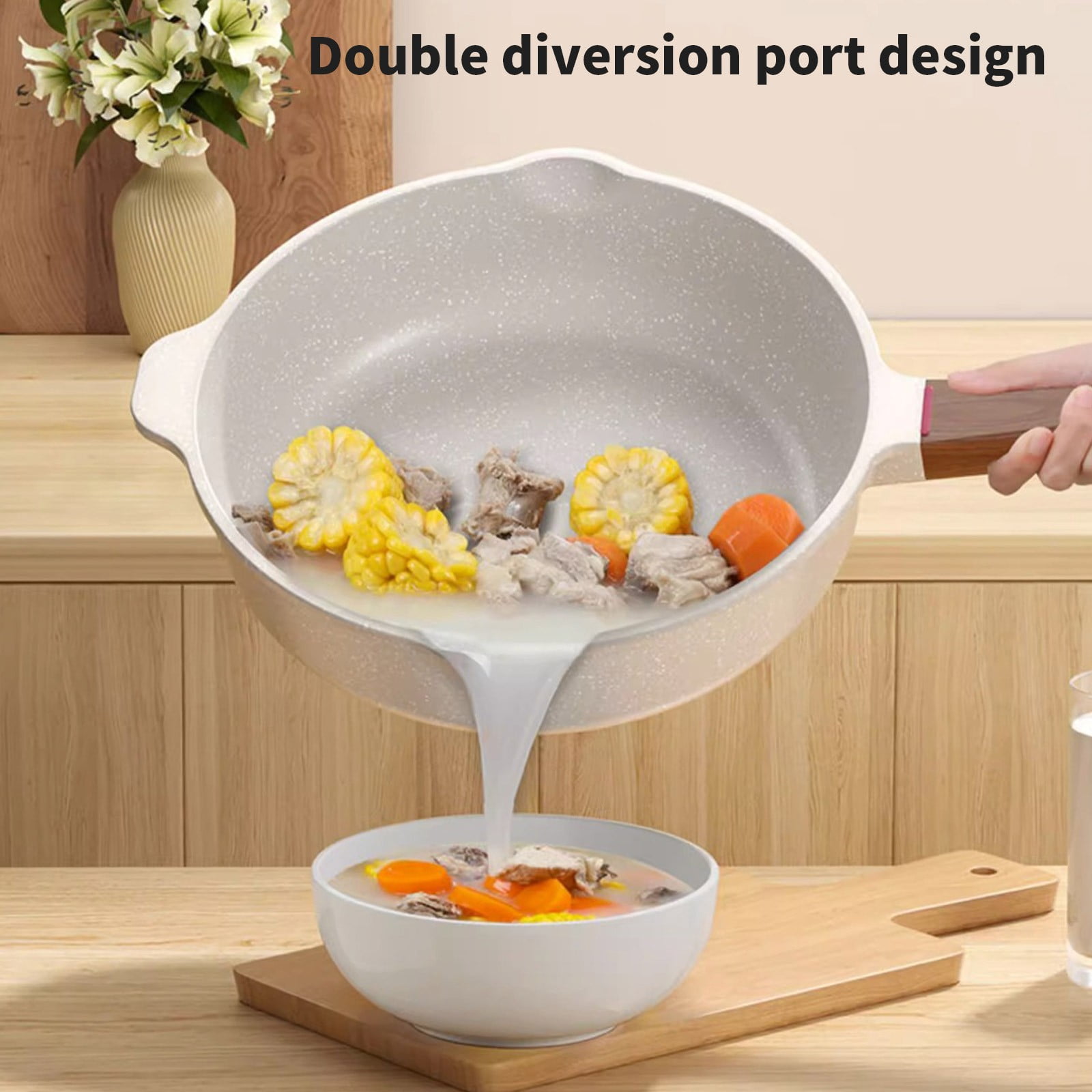 Jpxdew Non Stick Ceramic Frying Pan with Lid,Induction Compatible Omelette Pan,Heat Resistant Handle,Even Heat Distribution,Easy to Clean,Versatile Cooking Options-Beige,17.72x10.24x5.71in