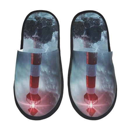 

Tideii Lighthouse in a Stormy Sea for Home Indoor Cotton Slippers Autumn and Winter EVA Plush Slippers Household Supplies Unisex-Large
