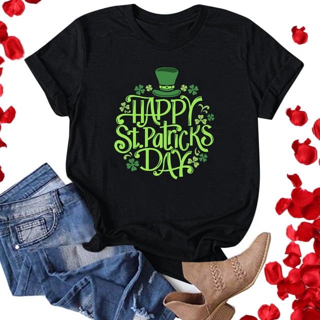 LSLJS T-Shirt Décontracté à Manches Courtes et Col Rond Imprimé Saint Patrick pour Femmes