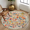thumbnail image 2 of Round Area Rug 8 Ft, Boho Beige Flowers Washable Non-Slip Circle Carpet for Living Room/Bedroom, Spring Abstract Watercolor Floral Leaf Collection Low-Profile Large Area Rugs for Indoor, 2 of 8