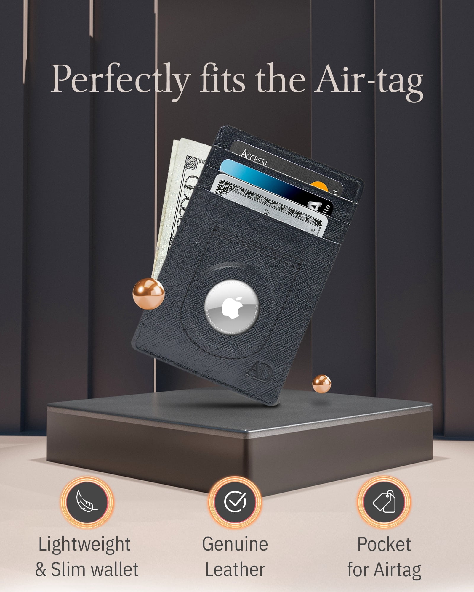 Slim Minimalist Wallet For Men With AirTag Holder - RFID Blocking Leather Card Holder, Front Pocket - View #14