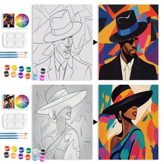 Paint and Sip Kit for Adults with Stand, 8x10 Inch Pre Drawn Stretched Canvas for Painting Your Partner Date Night Valentines Day