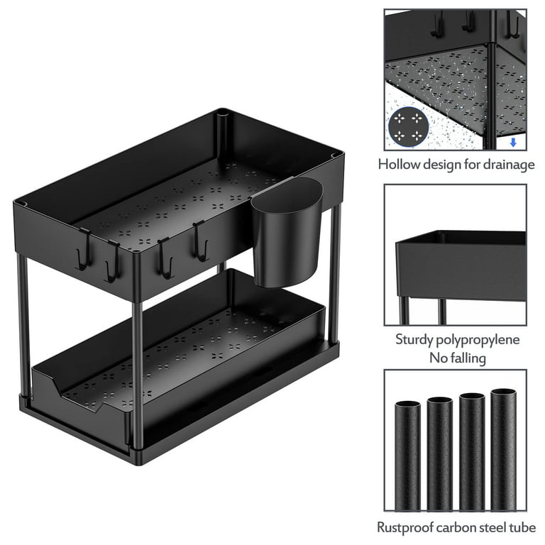 Puricon 2 Pack Under Sink Organizers and Storage Pull Out Sliding Drawer, 2  Tier Multi-Purpose Kitchen Under The Sink Organizer Under Bathroom Sink