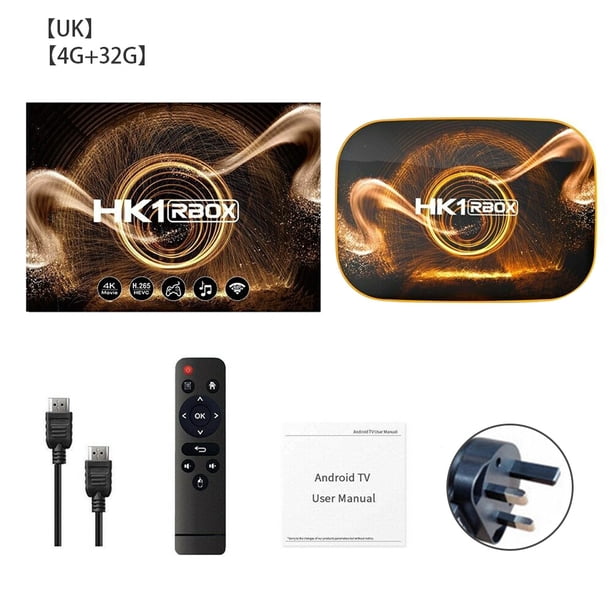 TV Box 4K HD Control remoto TV Box WiFi Reemplazo de reproductor multimedia de cuatro núcleos para Android 10.0, enchufe del Reino Unido, 4G + 32G seitruly EL000916-16B