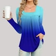 thumbnail image 2 of UTSJKR Women's Hide Belly Tunic Tops Gradient Color Square Neck Blouse Casual Pleated Loose Fit Flowy Fall Tops Long Sleeve Tunic Tops 2024 Fashion Blue XL, 2 of 5