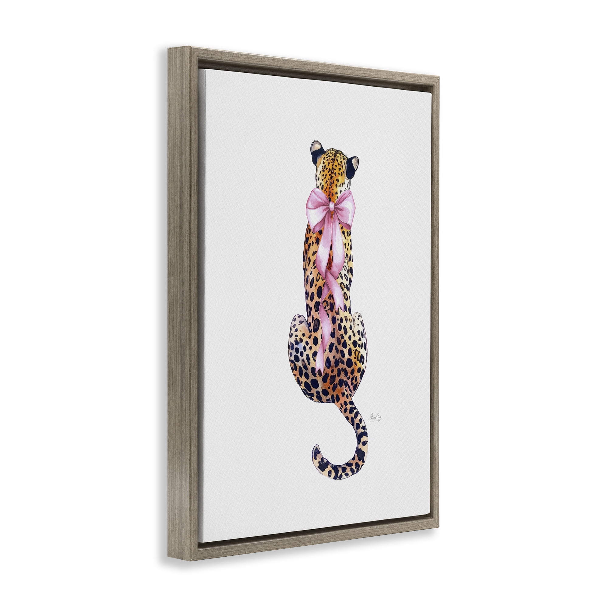 Stupell Industries Poised In Pink Cheetah Brown Framed Floater Canvas Wall Art, design by Shelly Craig