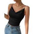 thumbnail image 3 of Women'S Silk Satin Camisole Cowl Neck Tank Top Silky Basic Tank Shirt Black XL, 3 of 9