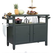 Domi Grill Carts Outdoor with Storage and Wheels, Whole Metal Portable Table and Storage Cabinet for BBQ,Deck,Patio,Backyard(Dark Grey,L45x W20.31x H35.51 Inch)