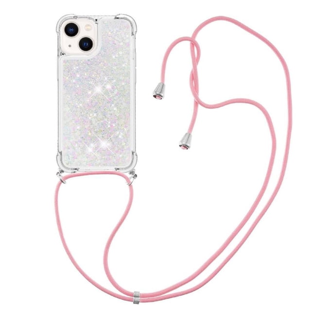 Funda FOXDOCK para iPhone 15 con Cuerda Ajustable, Brillo Líquido, Protección Antigolpes y Lente – Ideal para Regalo