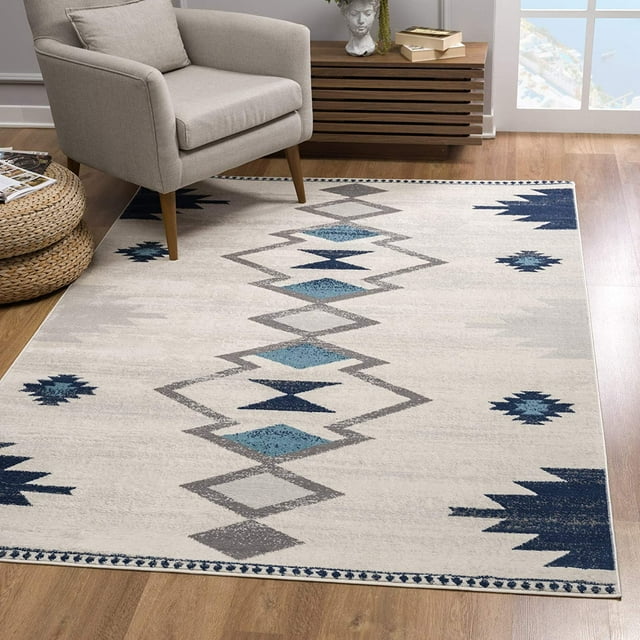 homeroots home decor 392941 2’ x 13’ Navy and Ivory Tribal Pattern Runner Rug