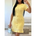 thumbnail image 2 of Women'S Dress Short Sleeve Elegant Wedding Cocktail Bodycon Midi Fishtail Dresses Yellow S, 2 of 5