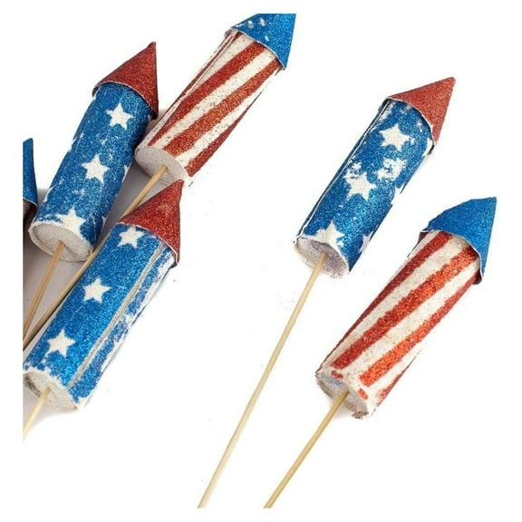 6pc Patriotic Glittered Rocket Picks - for 4th of July and Patriotic Events - Factory Direct Craft