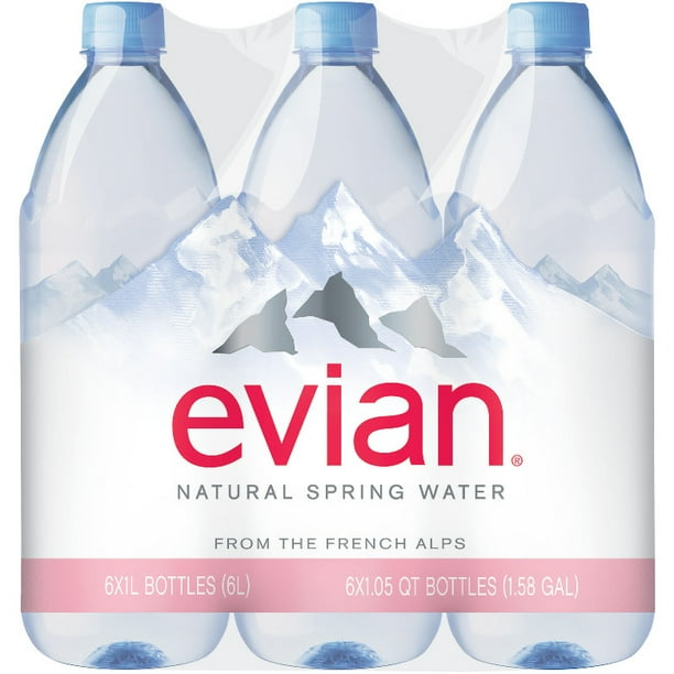 evian Natural Spring Water, 1 L bottles, 6 pack