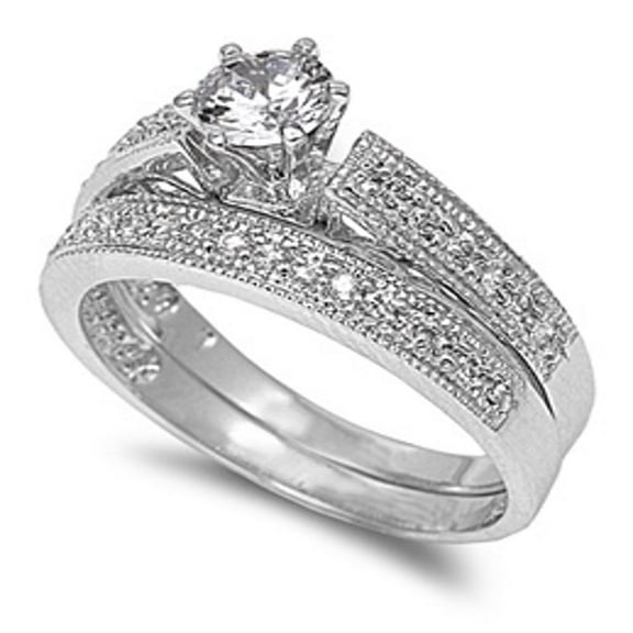 Elegant Vintage Style Bridal Set Ring .925 Sterling Silver Band White CZ Jewelry Female Size 4