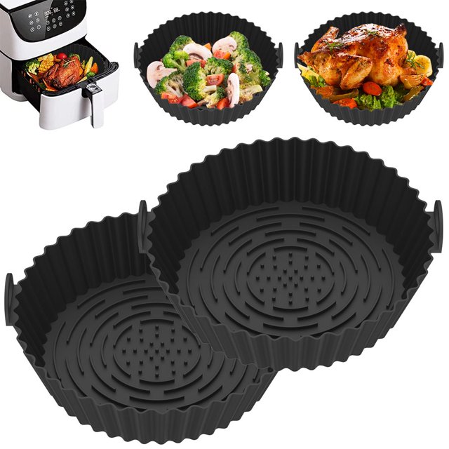 2 Pcs Casserole en Silicone pour Friteuse à Air Chaud avec Poignée Doublure de Friteuse à Air 7,87 Pouces Plateau de Cuisson Poêle Panier en Silicone Résistant à la Chaleur pour Friteuse à Air Accessoires pour Friteuse à Air - Brun