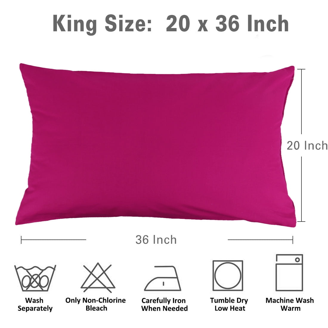 Unique Bargains Pillowcases 2-Piece Egyptian Cotton Pillow Cover Fuchsia King
