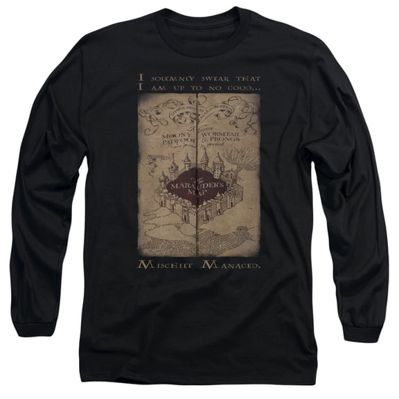 Harry Potter Marauders Map Words Long Sleeve Adult 18/1 T-Shirt Black