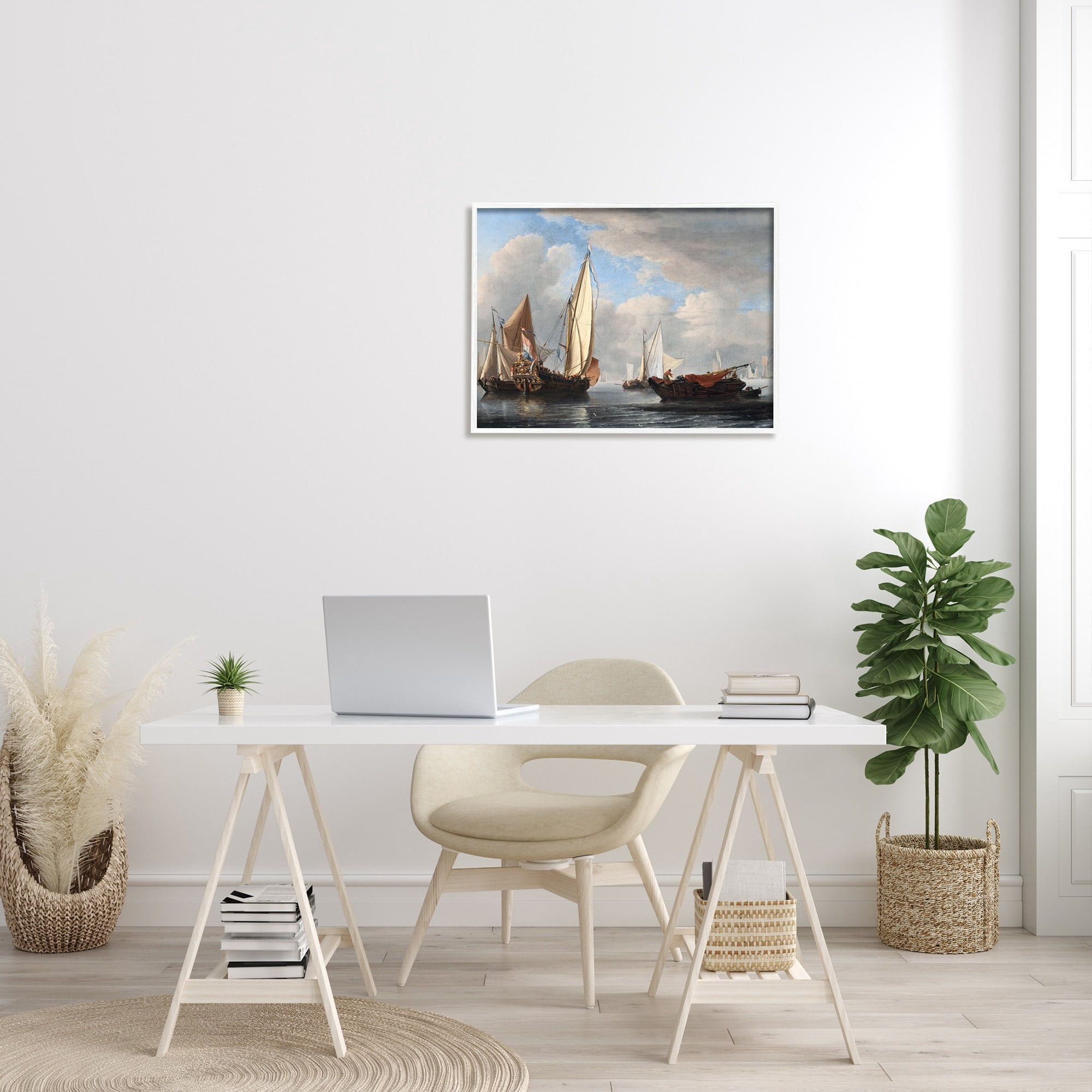 Stupell Industries Yacht and Other Vessels Willem van de Velde Classic Painting Painting White Framed Art Print Wall Art, Design by one1000paintings