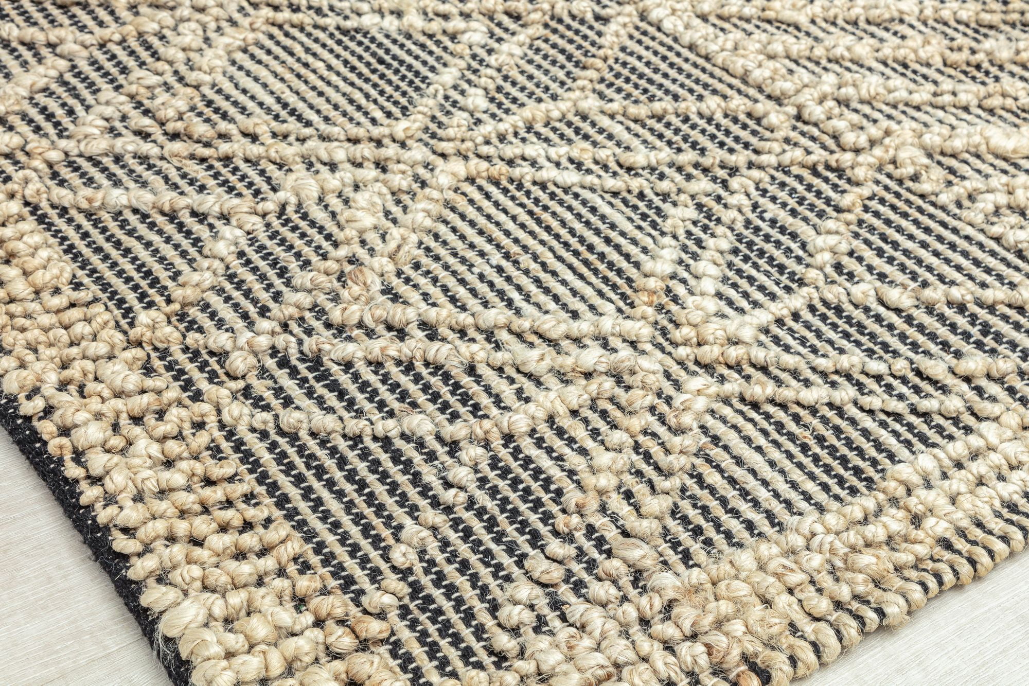 Rugs America Knotted Black AC10A Geometric /Textured Bohemian Cream Area Rug, 2’0”x3’0”
