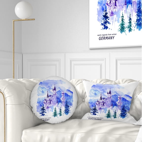Designart Germany Watercolor Landscape - Cityscape Painting Throw Pillow - 12x20