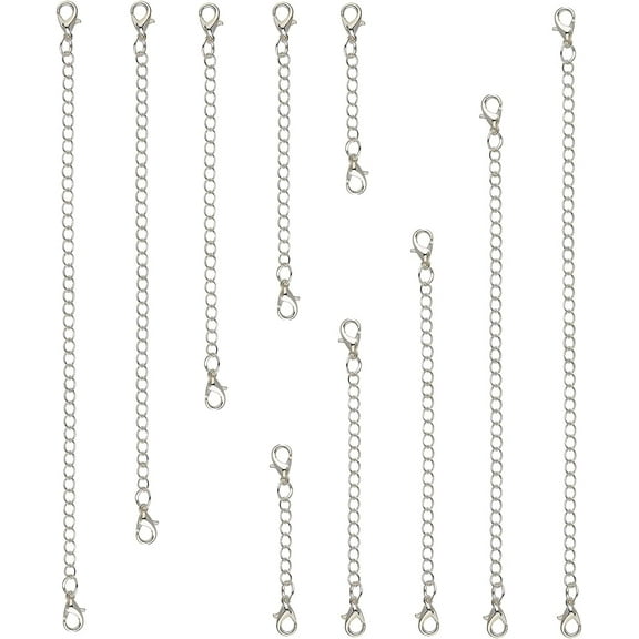 10PCS Necklace Extender with Lobster Clasps Silver Bracelet Extender Chains Set,Length:6" 4" 5" 3" 2"