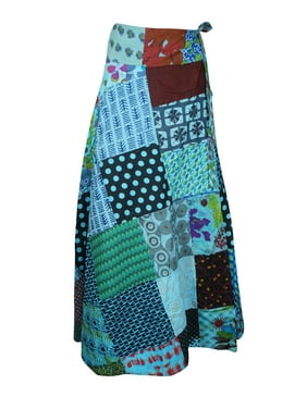 Mogul Women Adjustable Wrap Skirt Cotton Multicolor Travel Skirts Patchwork Design Sarong Dress One Size