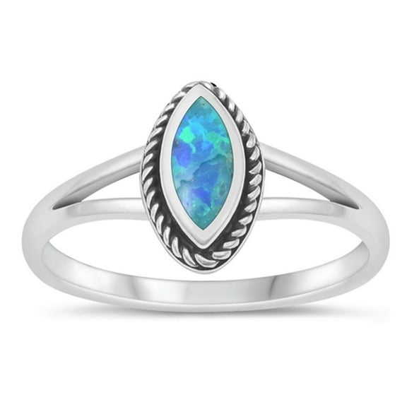 CHOOSE YOUR COLOR Blue Simulated Opal Cocktail Ring .925 Sterling Silver Band CZ Female Size 6
