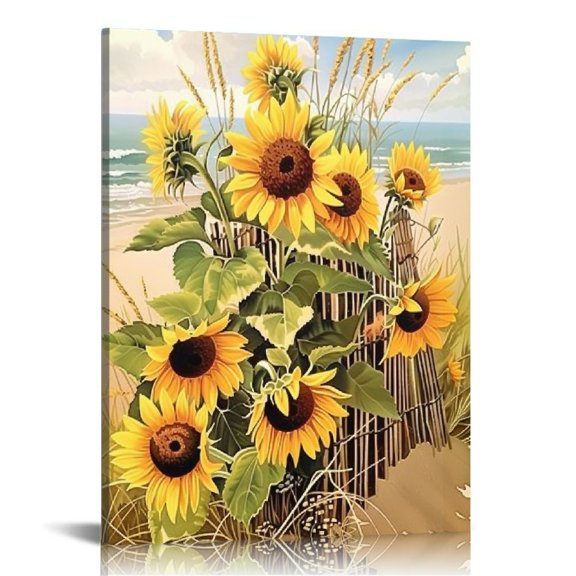 Nawypu Sunflower Pictures Wall Decor Yellow Floral Wall Art for Kitchen Bathroom Blossom Sunflower Canvas Painting Farmhouse Bedroom Home Decor Frame