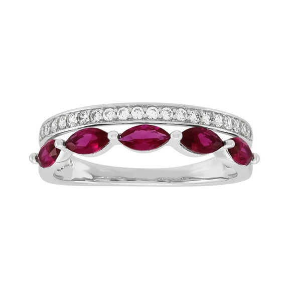Brilliance Fine Jewelry Marquise Garnet and White Cubic Zircoina Ring in Sterling Silver