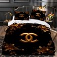 thumbnail image 1 of Lujoso Juego de Funda de Edredón de 3 Piezas con Patrones Florales Dorados Elegantes, Decoración de Dormitorio Opulenta en Negro y Dorado, 1 of 5