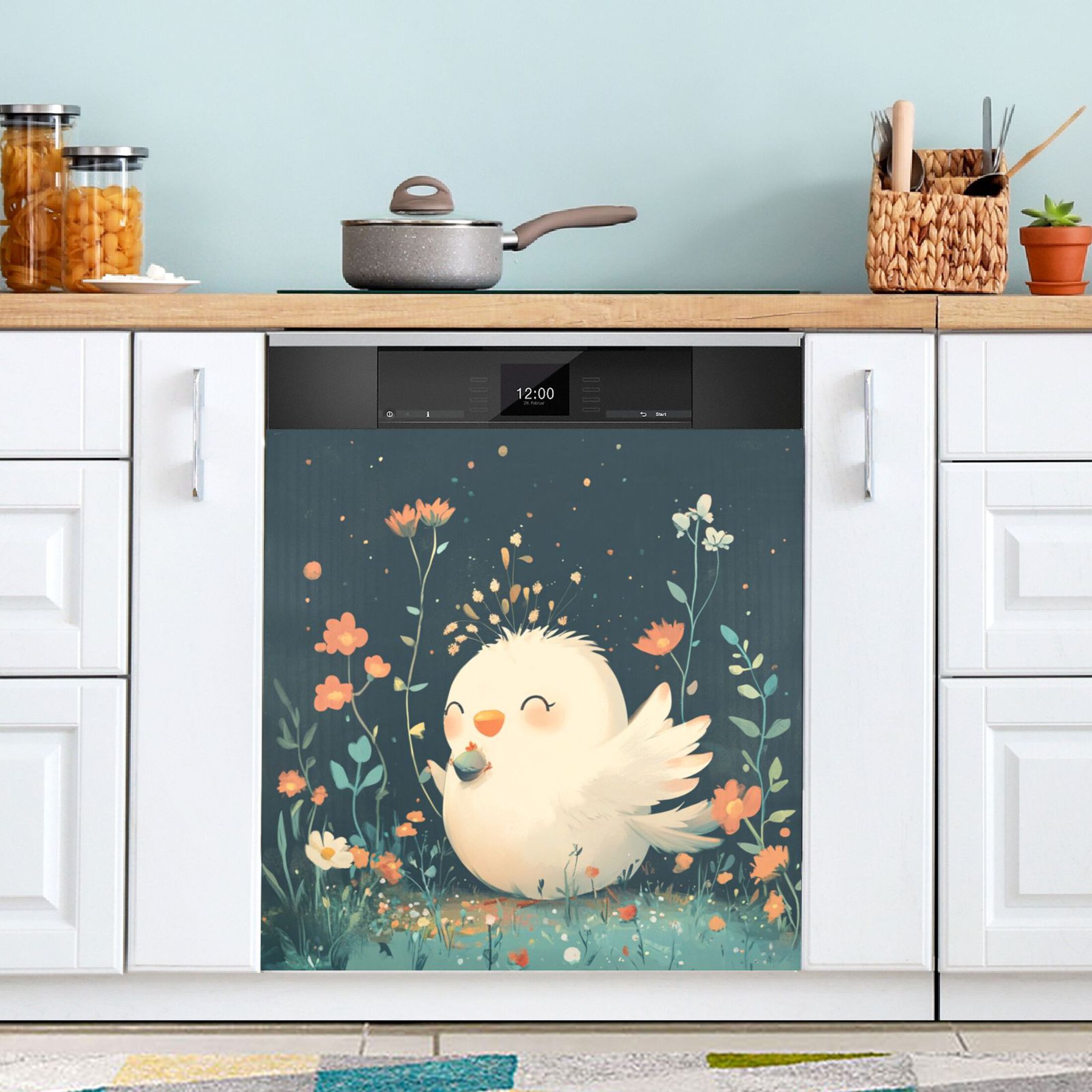 Dishwasher Magnetic Sticker 23x26 Inch Refrigerator Magnetic Sticker Washing Machine Magnetic Sticker Kitchen Panel Magnetic Sticker Home Decor White Cartoon Chicken