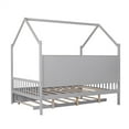 thumbnail image 6 of Multifunctional House Bed with Trundle and Storage Shelves, Full Size Platform Bed Frame with Roof, Headboard and Footboard, Solid Wood Tent Bed for Boys Girls Adults, No Box Spring Needed, Gray, 6 of 7