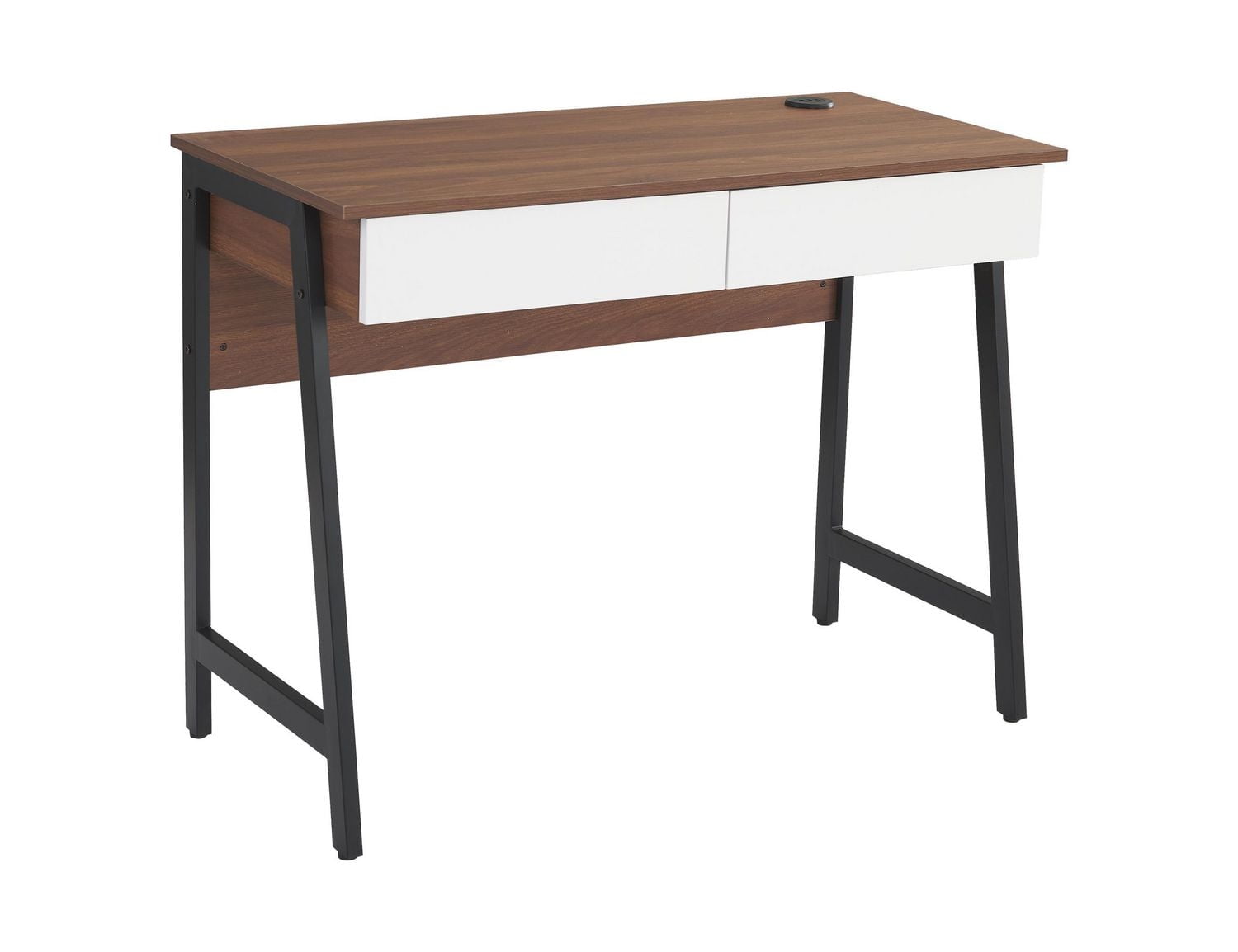 Mainstays 2 Drawers Computer Desk with USB Charger for Teen Adult, 39.4' Study Writing Table, Walnut Canyon Finish., Mainstays 2 Drawers Computer Desk with USB Charger