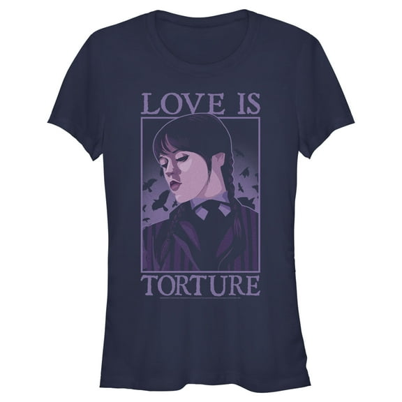 Junior's Wednesday Love Is Torture Graphic Tee Navy Blue Medium