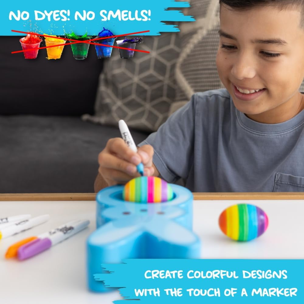 The Eggmazing Egg Decorator - Peeps Bunny - Arts and Craft Set Includes 6 Colorful Quick Drying, Non-Toxic Markers - Blue