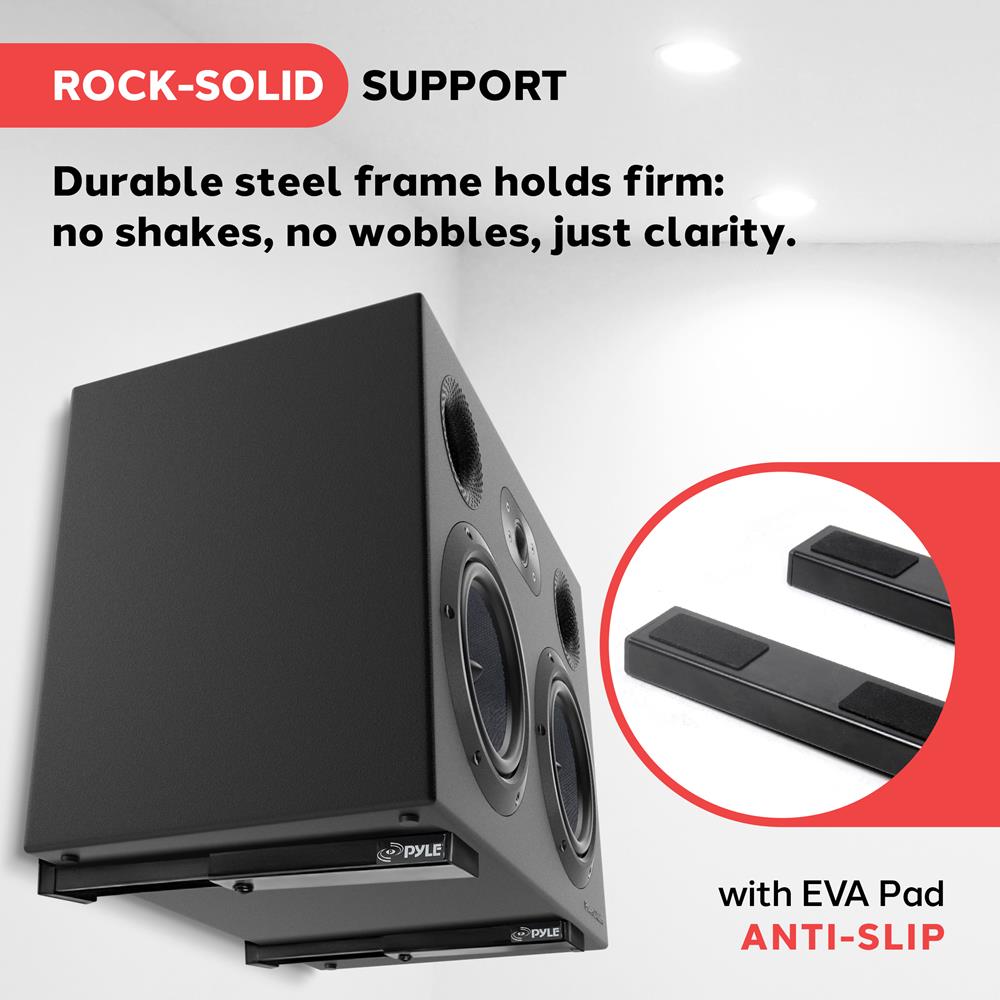 Pyle Speaker Wall Mount, Pair of Speaker Stands, Large or Small Speakers, 110 Lbs. Capacity, Black