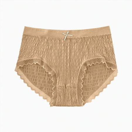 Meiodtion Underwear for Women No Show Thong Comfort Seamless Panty Cute Cheeky Bikini Elastic Waist Panties  Khaki  L