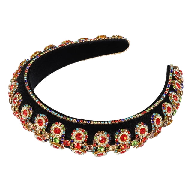Diadema con diamantes de imitación ostentosos Diadema de borde ancho de franela roja con diamantes de imitación de doble capa para mujer 5.71 x1.30