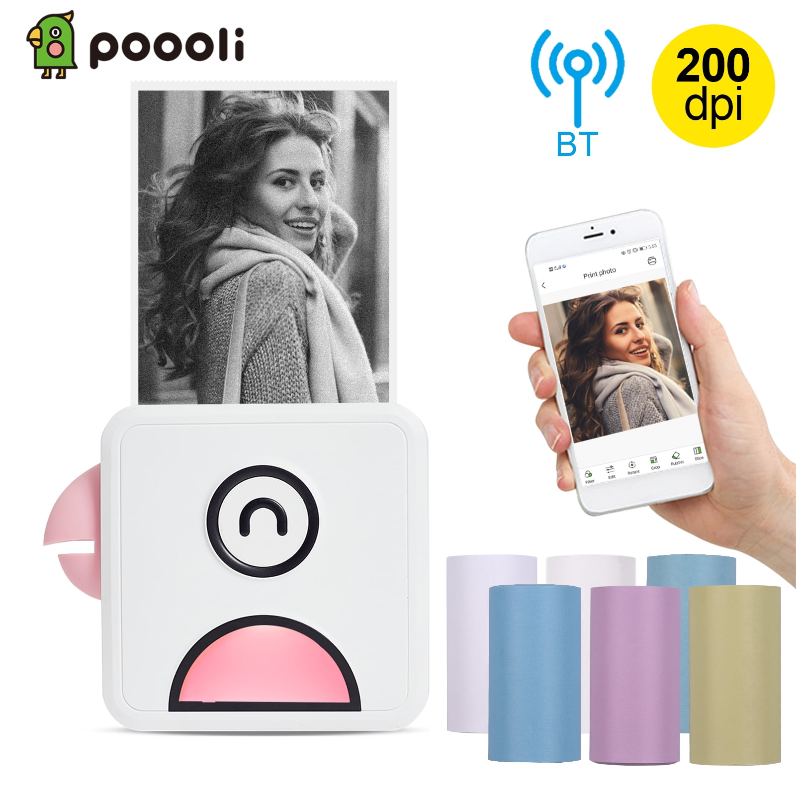 Aibecy Poooli L1 Impresora fotográfica térmica de bolsillo 200 ppp portátil BT Wireless Receipt Label Sticker Maker para plan de trabajo Memo Study Notes Listas Impresión de diarios para Android iOS
