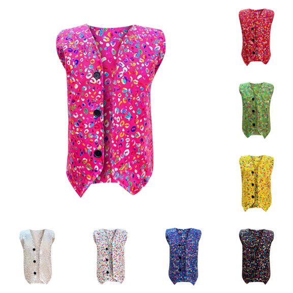 Oiyii Toddler Girls' Leopard Print Vest Sleeveless V Neck Jacket Colorful Animal Pattern Children Waistcoat,Hot Pink
