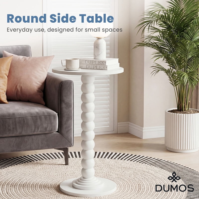 Gianna Round Side Table - Solid Wood Leg Small Drink Table for Living Room Bedroom Office,White