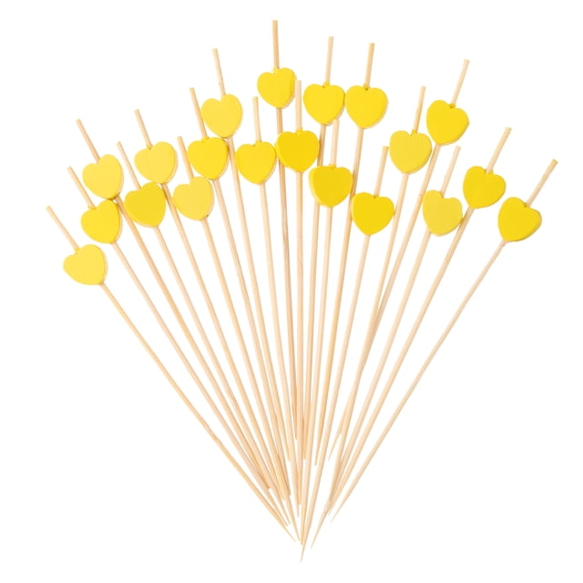 Uxcell 200Pcs Palillos de cóctel en forma de corazón de bambú para bebidas, alimentos y frutas, Amarillo
