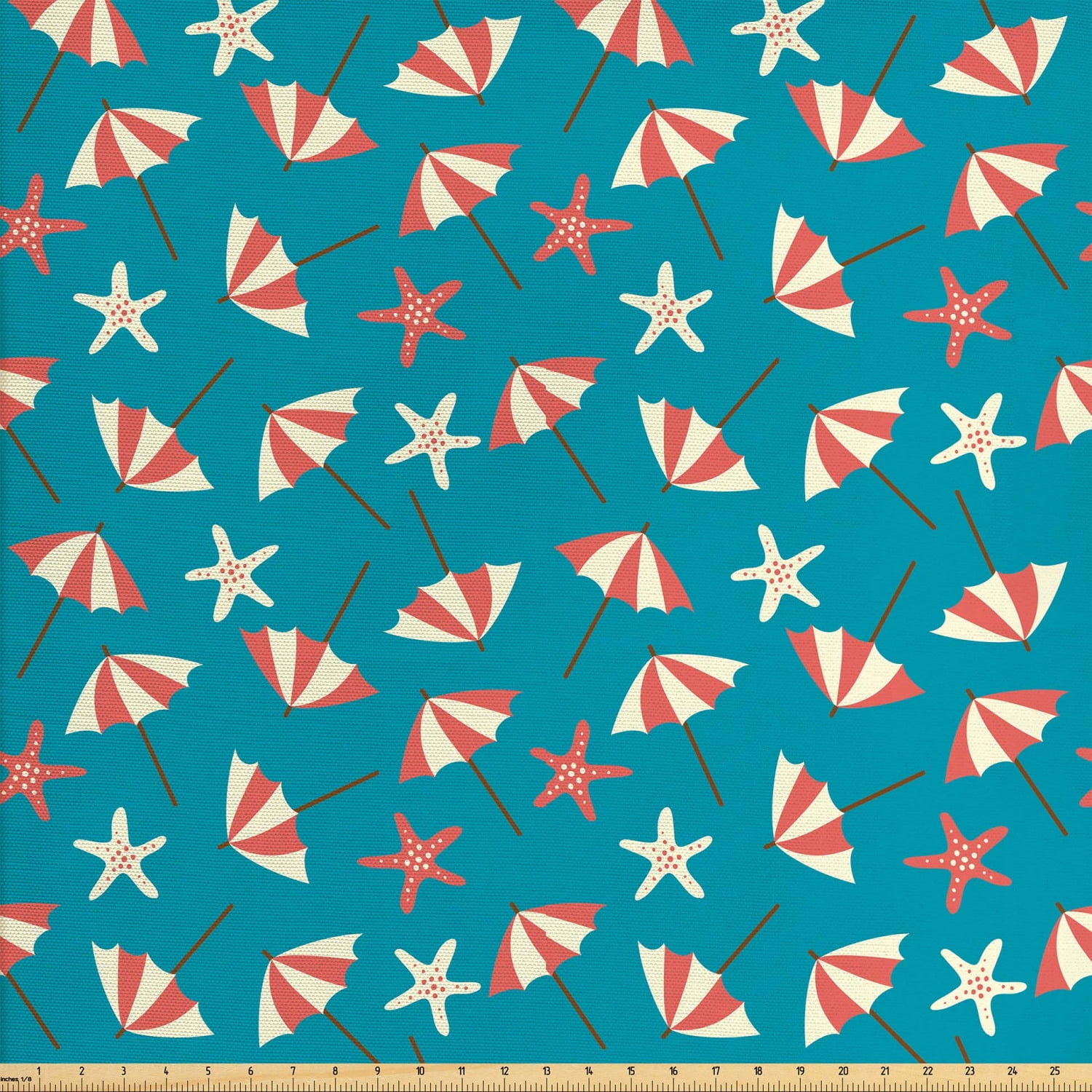 Summer Fabric by The Yard, Holiday Theme with Beach Umbrellas and