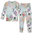 thumbnail image 2 of FORMRS Long Sleeve Top and Pants Pajama Set for Niños 2-Piece Sleepwear, Sizes 18M-8Y, Green Floral Cranes Pattern, 2 of 6