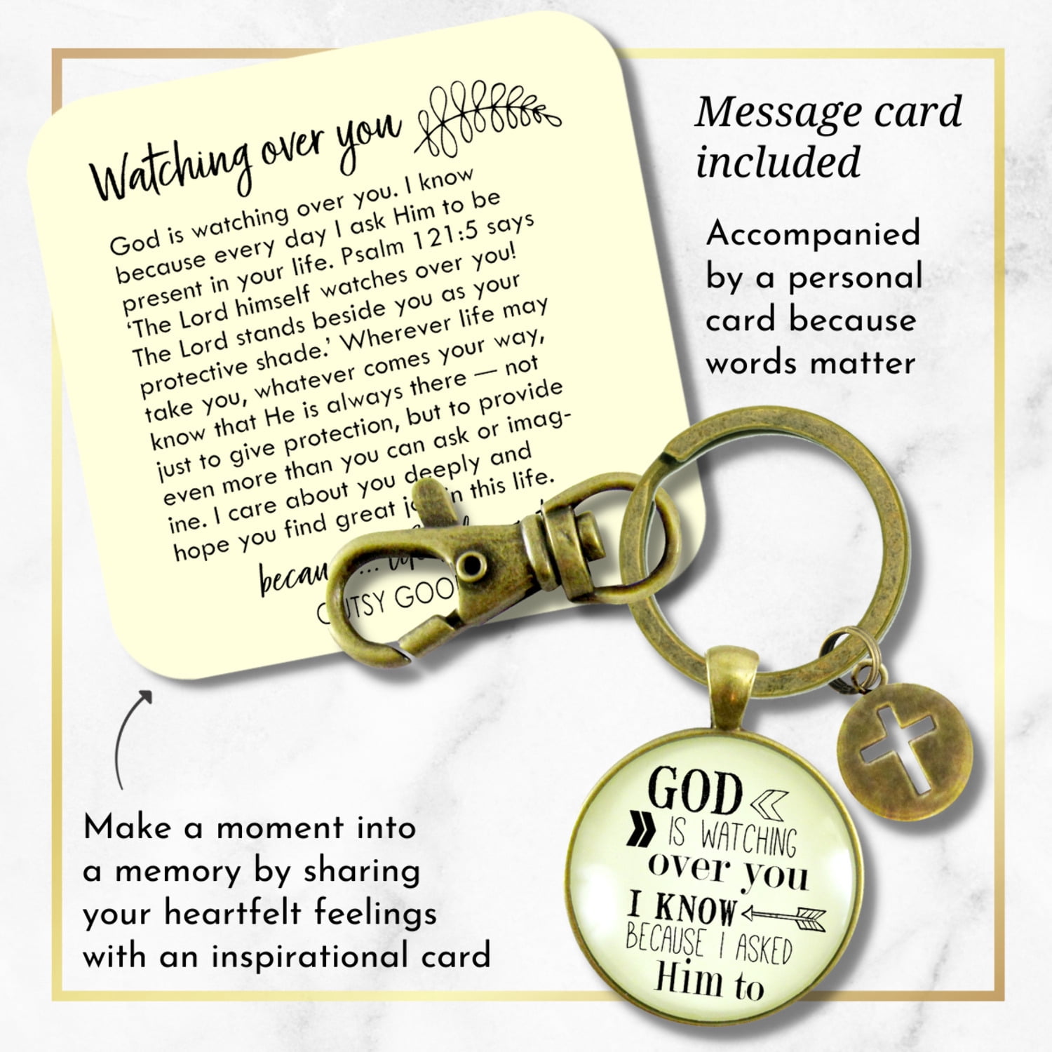 Faith Gutsy Goodness Bronze Keychain He Is Watching Over You Men Women Vintage Bronze Key Ring