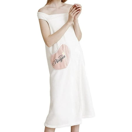 

Women Wearable Bathrobe Quick Dry Microfiber Plush Towel Bath Skirt Shower Absorbent Wrap White L